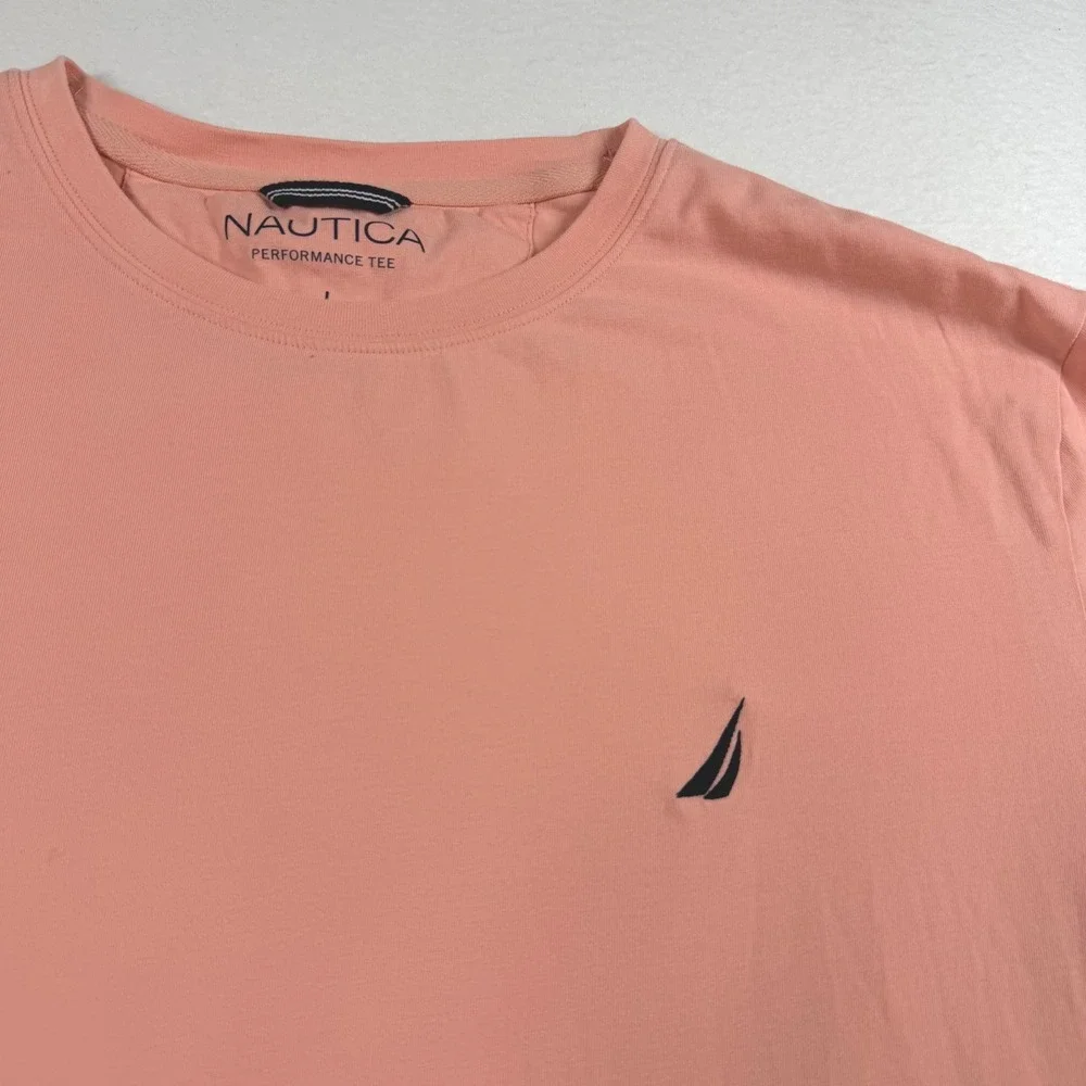 Nautica Mens Performance Tee Salmon Pink Short Sleeve Crewneck T-Shirt Large
